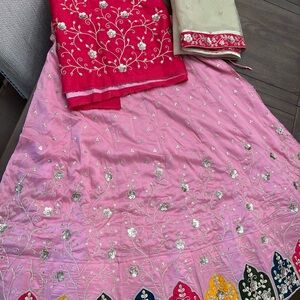 Hot Pink and light pink Embroidered Lehenga Set